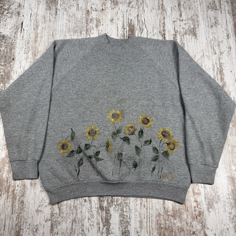 Vintage Handmade Sunflower Crewneck, Cottagecore‎ Floral, Size L